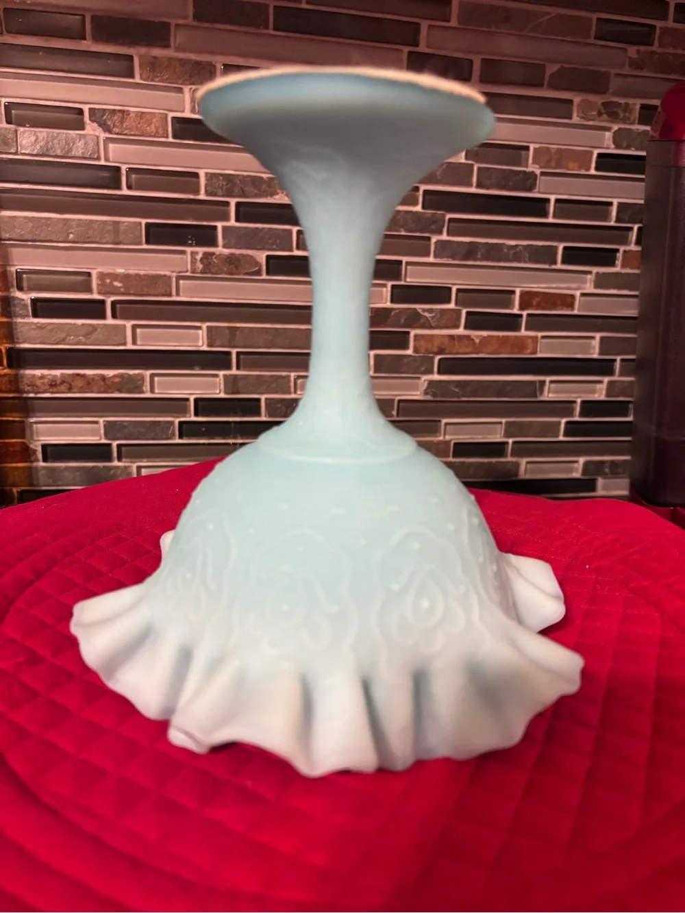 Vintage Baby Blue Glass Ruffled Compote Bowl Candy Dish
